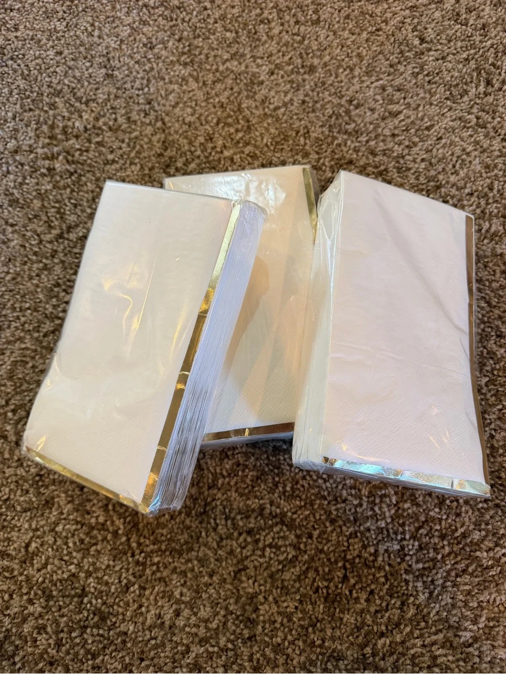 White Dinner Napkins with Gold Trim - 3 Packs of Decorative Napkins